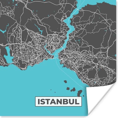 Poster Istanbul - Blauw - Kaart - Stadskaart - Plattegrond - 100x100 cm XXL