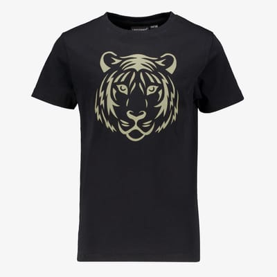 Unsigned jongens T-shirt met tijgerkop zwart - Maat 134/140