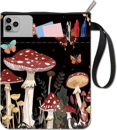 CRASPIRE Mushroom Book Cover Butterfly Book Covers Moon Book Protector for Paperbacks Washable Fabric Cloth Book Cover with Zipper and Extra Sleeve Pocket for Book Lovers Classmate Gifts