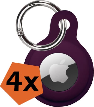 Hoesje Geschikt voor Apple AirTag Sleutelhanger Hoes Siliconen Hoesje - Siliconen Hoesje Geschikt voor Apple AirTag-Sleutelhanger Hoesje - Aubergine - 4 PACK