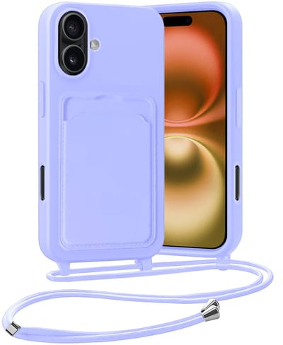 Hoesje Geschikt voor iPhone 16 Plus Hoesje Met Telefoonketting Pasjeshouder Case Koord - Hoesje Geschikt voor iPhone 16 Plus Hoes Met Kaarthouder - Lila