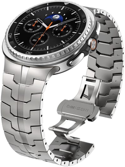 Stravo Metalen Bandje 'Iron' met Vlindersluiting – Geschikt voorSamsung Galaxy Watch 9 (40/44mm) / Watch 8 (40/44mm) / 8 Classic (46mm) – Titanium – Premium RVS Schakel Horlogeband met Inkortset