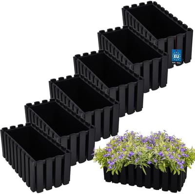 KOTARBAU® 6 st Balkonbak, Bloembak voor Balkon, Kunststof Balkonbak, 38 x 18 x 16 cm, Antraciet, Balkon Plantenbak, Rechthoekig, Weerbestendige Plantenbak