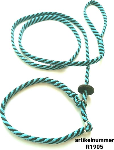 Abany quality design - 1,80 mtr babyblauw zwart - jachtlijn - dubbele stop - retrieverlijn - wandelhoofdstel - lijn leiband met halsband - sliplijn met stop – half slip - puppylijn - vanglijn - mantrailing - 1R1905