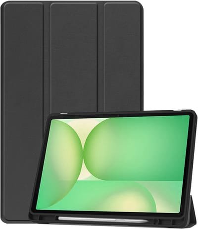 Hoesje Geschikt voor Samsung Galaxy Tab S10 FE Plus - Dun & Stevig - Trifold Bookcase - Hard Cover Case - Met Uitsparing Geschikt voor S Pen - Hardcover Book - Tablet Hoes - Zwart