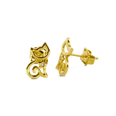 New Bling 9NBSAM-G210149 Gouden Oorknopjes - Dames - Katje - Zirkonia - 8,7 x 5,4 mm - 14 Karaat - Goud