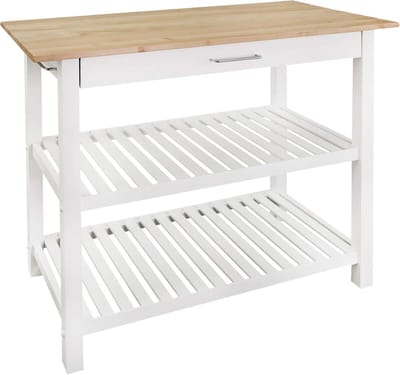 Keuken Eiland - Keukenwagen Keukeneiland - Keuken Organiseren - Massief Houten Blad - 1016 cm Breed - Natuurlijk Wit