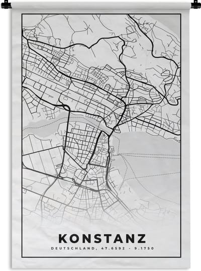 Wandkleed - Wanddoek - Konstanz - Plattegrond - Kaart - Stadskaart - 120x180 cm - Wandtapijt