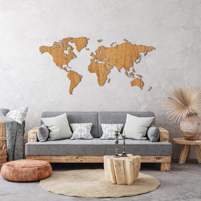 Wereldkaart wanddecoratie - Houten wereldkaart - echt hout - Eiken - Extra Large (185 x 90 cm) - Mercator projectie