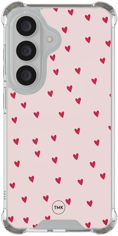 Shockproof hoesje geschikt voor Samsung Galaxy S26 - Cute hearts - Schokbestendig - Verhoogde randen - TPU case - Extra Sterke Back Cover - Print - Transparant, Roze