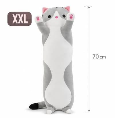 Enluxe Poes Kat Knuffel 70 cm - Grijs XXL Knuffelkussen Cadeau Kind