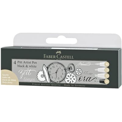 Faber-Castell fineliner - tekenstift - Pitt Artist Pen - zwart en wit - 4-stuks - FC-167151