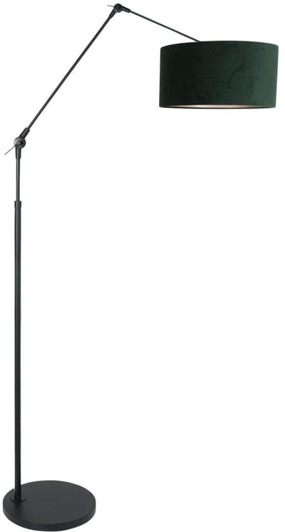 Zwarte vloerlamp booglamp Prestige Chic 8115ZW met groen velours kap, metaalmateriaal, moderne stijl, 220 cm snoer, Steinhauer