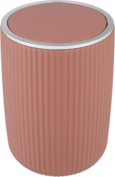 Agropoli L oudroze prullenbak klapdeksel - 55 liter vuilnisbak badkamer afvalemmer - hoogwaardige kunststof - plastische vormgeving - gestructureerd oppervlak - Ø 19 × 27 cm