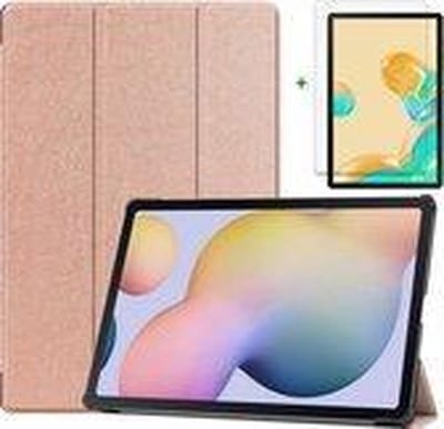 HB Hoes Geschikt voor Samsung Galaxy Tab S7 Plus Roségoud & Screenprotector - Trifold Tablet Case & Glazen Screenprotector