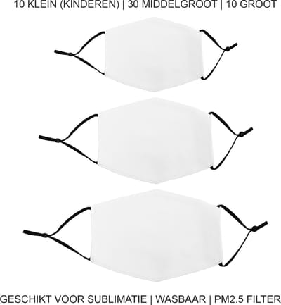 Sublimatie mondkapjes - wit - 10xs/30xm/10xl - pm2.5 filter