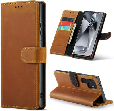 Casemania Echt Leren Hoesje Geschikt voor Samsung Galaxy S24 Ultra - Sienna Brown - Leer Wallet Hoes - Portemonnee Book Cover met Pasjeshouder