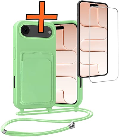 Hoesje Geschikt voor iPhone Air Hoesje Met Telefoonketting Pasjeshouder Case Met Screenprotector Koord - Hoesje Geschikt voor iPhone Air Hoes Met Kaarthouder - Groen
