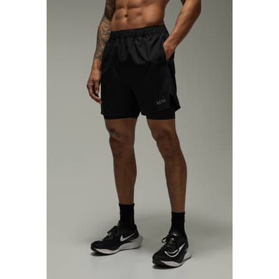 Heren Active 2-in-1 Stretch Geweven Ripstop Short | Black | Size XS