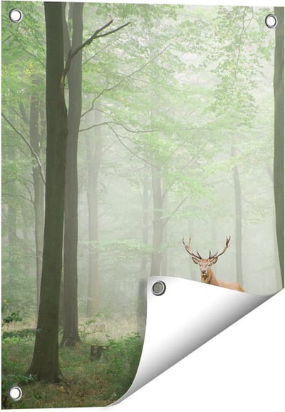 Gards Tuinposter Hert in Bos - 40x50 cm - Tuindoek - Tuindecoratie - Wanddecoratie buiten - Tuinschilderij