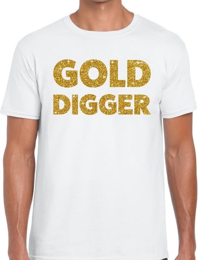 Gold Digger glitter fun t-shirt wit heren - heren shirt Gold Digger S
