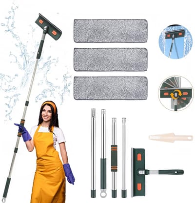 Ramenwasser telescopisch - Telescoopsteel met borstel - TENZHVXI® - 71-170 cm verstelbaar - Met 3 microvezeldoeken, rubberen wisser - Ergonomisch ontwerp, eenvoudig te gebruiken - 180° draaibaar - Voor ramen, tegels, vloeren of andere oppervlakken