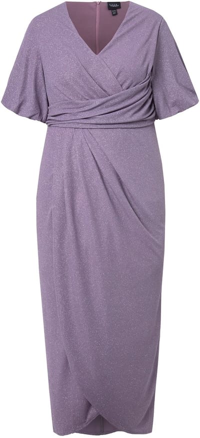Ulla Popken - Dames - Maxi-jurk wikkellook V-hals korte ballonmouwen - Heldere roos - Maat 48