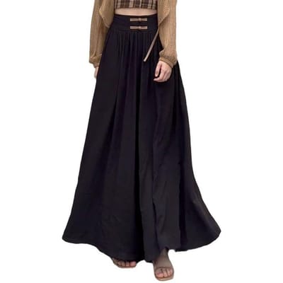 Knoop in Chinese stijl Hoge taille Hangende Veelzijdige Wijde pijp Casual broek voor Dames In Lente en Zomer Nieuw Chinees Stijl Design Losse Rokbroek 3XL black