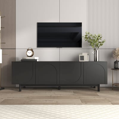 Zwart Mdf Spaanplaat Tv Meubel 175x38x56cm Woonkamer Drukdeuren Houten Poten Opberg