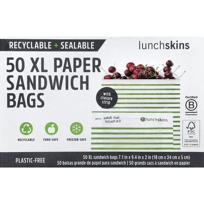 Lunchskins, XL Papieren Broodzakjes, met Sluitstrip, 50 Stuks black