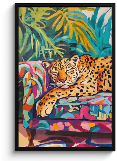 Poster in lijst - Fotolijst 60x90 cm - Posters - Luipaard - Kleurrijk - Tropisch - Posterlijst zwart - Decoratie - Wanddecoratie woonkamer - Muurdecoratie slaapkamer