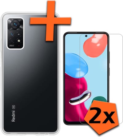 Hoes - Met 2x Screenprotector - Geschikt voor Xiaomi Redmi Note 11 - Sterk & Shockproof - Back Cover - Siliconen Case - Telefoon Hoes - Transparant
