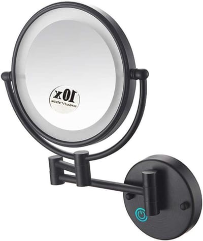 Verlichte Make-up Spiegel - Wandspiegel Kaptafel - Gedetailleerde Make-up - 10x Vergroting Touch - 8 Inch Dubbelzijdig - Zwart