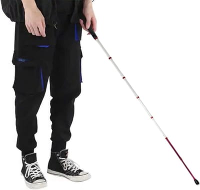 Wandelstok - Blindenstok - Veilig Lopen - Rolkop & Reflectie - Verstelbaar - Wit Rood Zwart