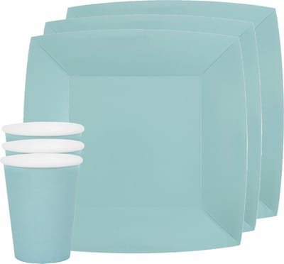 Santex feest/verjaardag servies set - 10x bordjes en bekertjes - lichtblauw - karton