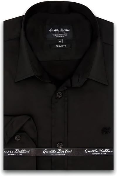 Heren Overhemd - Slim Fit - Luxury Plain Satijn - Zwart - Maat XL