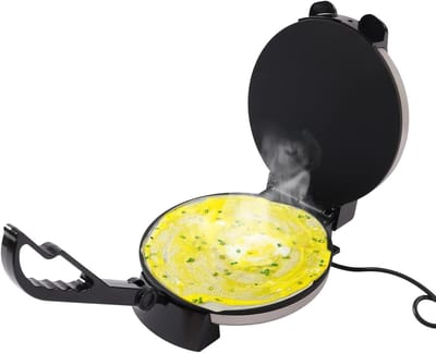 Tortillapers Aluminium - Pannenkoekenmaker Crêpe - Gerechten Bakken - Automatische Temperatuurregeling - 32 cm Diameter - Zwart Zilver