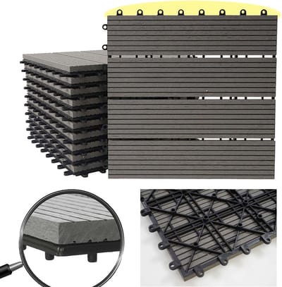 Cosmo Casa WPC Vloertegels - Houtlook - Balkon/Terras - 11x Elke 30x30cm = 1m² - Premium - Grijs - Lineair
