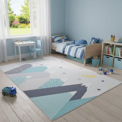 Tapiso Joy Vloerkleed voor Kinderkamer Bergen Grijs Speelkleed met Bergmotief Tapijt voor Jongens Meisjes Kindertapijt Modern Laagpolig Antislip - 80x150