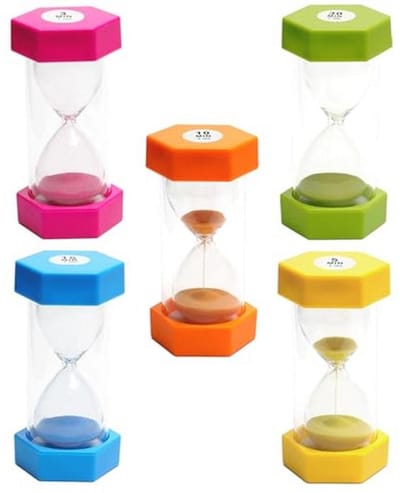 Zandloper voor kinderen en volwassenen - Ideale timer voor efficiënt tijdbeheer, 5 stuks - 3, 5, 10, 15, 30 minuten