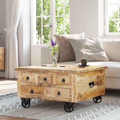 Industriële Salontafel - Bijzettafel Woonkamer - Opbergen Woonkamer - Handgemaakt Uniek Hout - 70 x 70 x 40 cm - Bruin