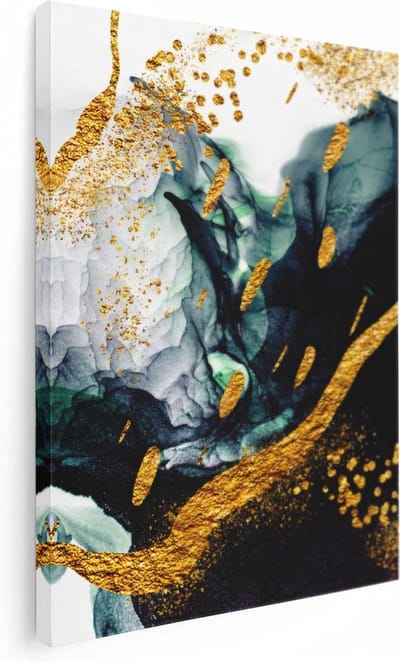 Artaza Canvas Schilderij Abstract Goud - 30x40 cm - Klein - Muurdecoratie Woonkamer - Wanddecoratie Groen - Kamer Accessoires