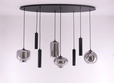 Hanglamp ovaal combi Smoke & Kokers gu10 - getint glas - 8lichts 140cm