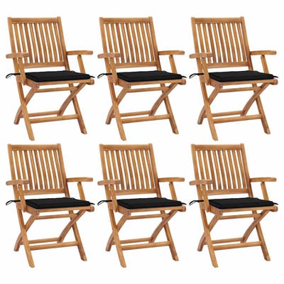vidaXL - Klapstoelen - met - kussens, - 6 - stuks, - massief - teakhout