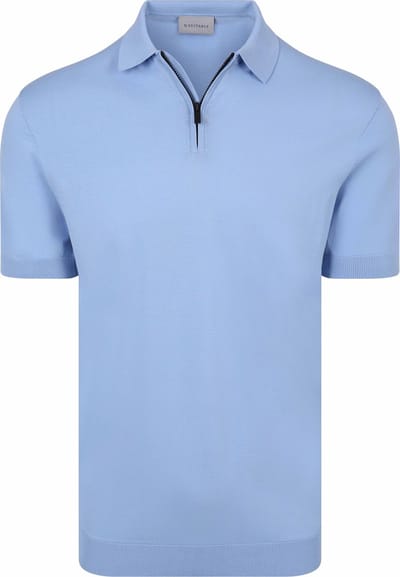 Suitable Knitted Half Zip Polo Dan Lichtblauw - Maat L - Heren - Polo shirt Heren met Korte mouw