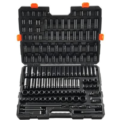 VEVOR Impact Doppenset 3/8 inch & 1/2 inch Aandrijving 130-delige SAE & metrische doppenset, 6-punts Cr-Mo gelegeerd staal voor autoreparaties met opbergkoffer