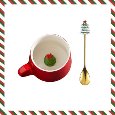 Kerstmok met Kerstboom, Sneeuwman en Rendier - Porseleinen 350ml Mok voor Feestdagen en Cadeaus