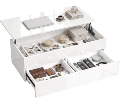 Homcom Salontafel-Spaanplaat-102L x 48B x 40-54,5H cm-Wit Hoogglans
