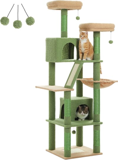 Kattenu CrazyCactus - Hoge Krabpaal Voor Katten - Krabpaal Cactus - 180 cm hoog - Groen - Katten klimmuur - Kattentoren