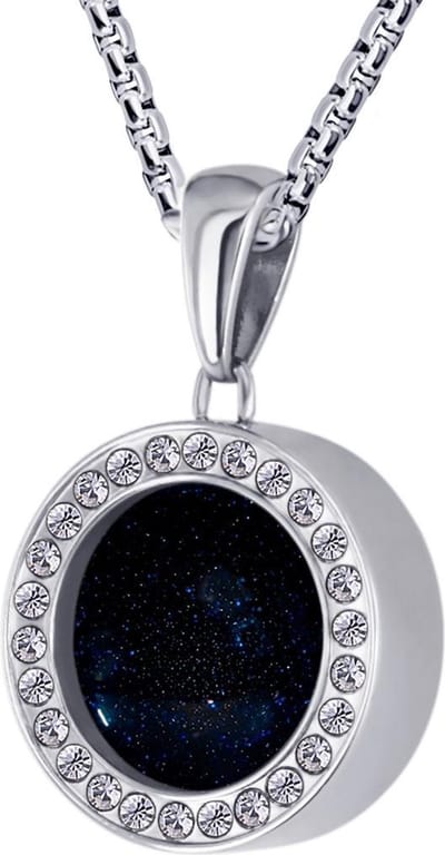 Quiges 12mm Mini Munt Hanger Zilverkleurig RVS Glans met Zandsteen Blauw Munt en Box Ketting Ankerketting 42-46cm